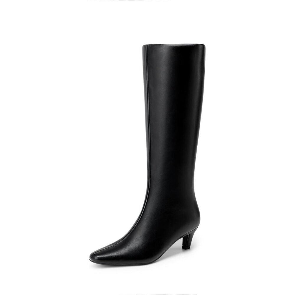 Women's Knee High Boots 2 Inch Kitten Heel Square Toe Wide Calf Long Fall Boots